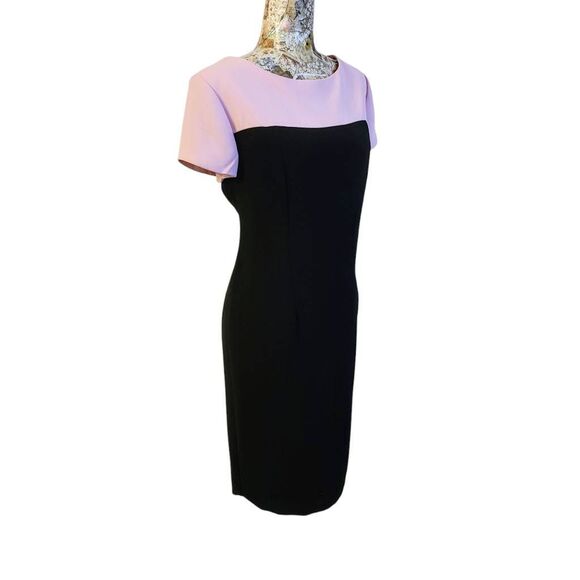 Dress Color Block Light Pink Black Geometric Slimming Waist S.L. Fashions Midi - Picture 3 of 9
